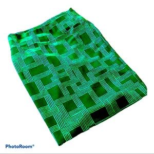Geometric Office Siren Green Basket‎ Weave Pencil Skirt L